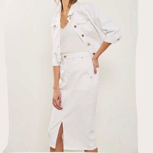 Mint Velvet Off-White Denim Pencil Skirt in Size 8